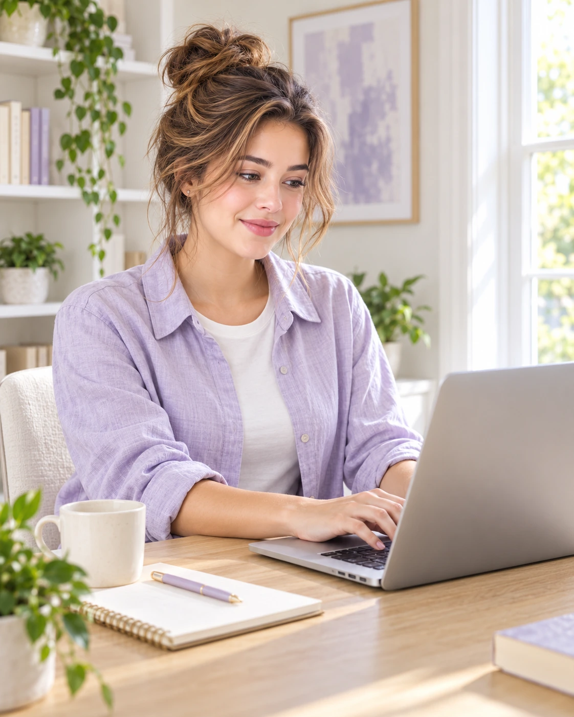 A woman filling in a form on a laptop